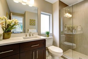 Frameless Shower Door and Bathroom Vanity Mirror